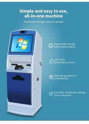 Kiosk tự phục vụ màn hình cảm ứng 19 inch có đầu đọc thẻ ID và máy in A4