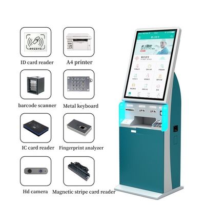 Kiosk màn hình cảm ứng 32 inch tự phục vụ với máy in A5 và máy quét mã vạch