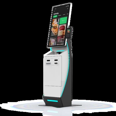 Kiosk tự kiểm tra với trình đọc hộ chiếu và hệ điều hành Windows 10 có đèn LED tùy chỉnh để tăng cường quản lý khách truy cập