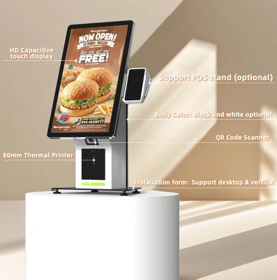 Kiosk tự đặt hàng màn hình LCD 32 inch với máy in biên lai và tùy chỉnh thực đơn cho nhà hàng