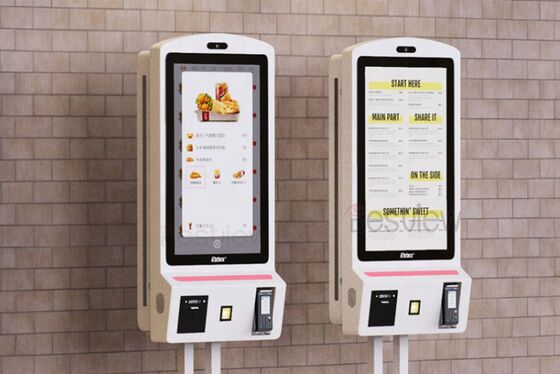 21.5 inch sàn đứng tự đặt hàng kiosk với 10-điểm màn hình cảm ứng dung lượng và tùy chọn máy in nhiệt