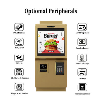 Kiosk tự đặt hàng màn hình cảm ứng dung lượng 24 inch với độ phân giải 1920X1080 và thiết kế gắn tường để đặt hàng thực phẩm trong nhà