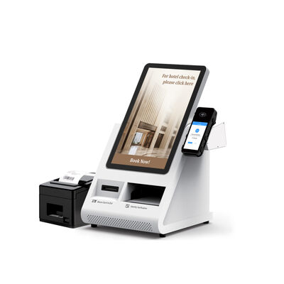 Kiosk tự kiểm tra Android POS với máy quét hộ chiếu và máy phát thẻ cho khách sạn