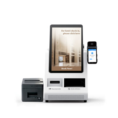Kiosk tự kiểm tra Android POS với máy quét hộ chiếu và máy phát thẻ cho khách sạn