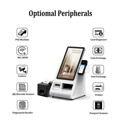 Kiosk tự kiểm tra Android POS với máy quét hộ chiếu và máy phát thẻ cho khách sạn