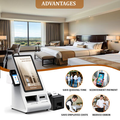 Kiosk tự kiểm tra Android POS với máy quét hộ chiếu và máy phát thẻ cho khách sạn