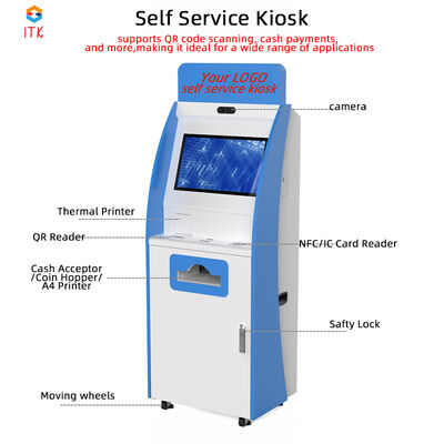 Kiosk tự thanh toán với màn hình cảm ứng 10 điểm có dung lượng Máy chấp nhận tiền mặt và máy phát thẻ màn hình LCD TFT