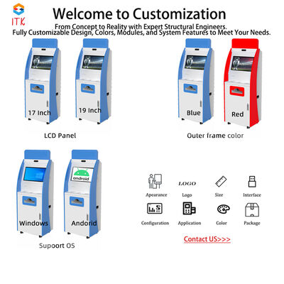 Kiosk tự thanh toán với màn hình cảm ứng 10 điểm có dung lượng Máy chấp nhận tiền mặt và máy phát thẻ màn hình LCD TFT