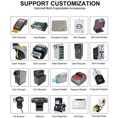 Kiosk tự phục vụ với màn hình cảm ứng 10 điểm có dung lượng Màu sắc tùy chỉnh và sàn Đứng trên tường Lắp đặt trên mặt bàn
