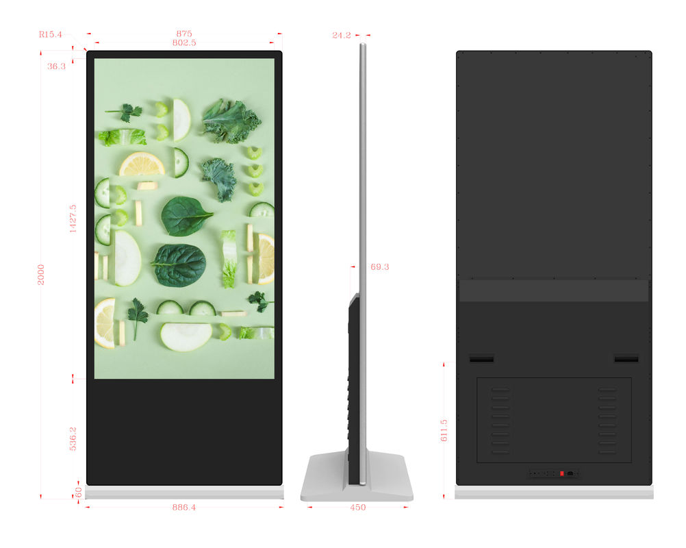 65 Inch màn hình cảm ứng màn hình hiển thị bảng hiệu kỹ thuật số với độ sáng cao LCD quảng cáo sàn đứng Kiosk