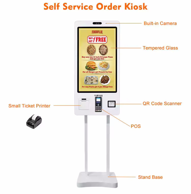 Kiosk tự đặt hàng linh hoạt cho nhà hàng và nhà hàng với nhận dạng khuôn mặt tùy chọn