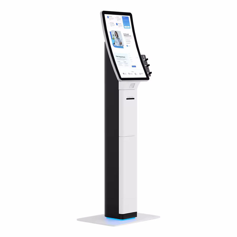Kiosk POS thanh lịch với máy quét mã vạch và máy in biên lai để tự phục vụ hợp lý