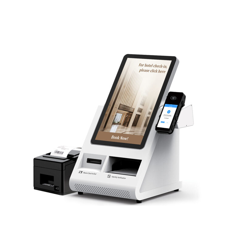 Kiosk tự kiểm tra Android POS với máy quét hộ chiếu và máy phát thẻ cho khách sạn